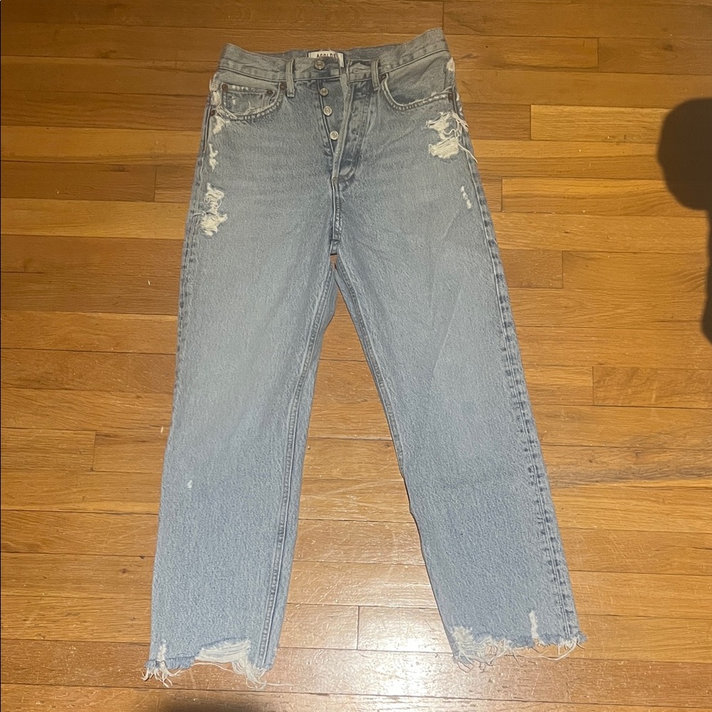 Agolde Light Blue Distressed Ankle Jeans